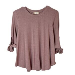 Altar'd State Women's Knit Top Size S Purple Ribbed Tied 3/4 Sleeve Crew Neck